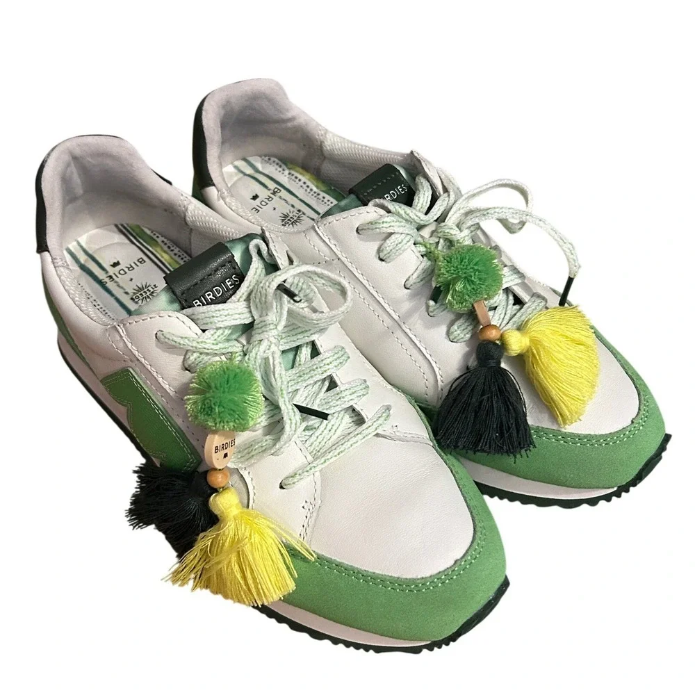 Birdies x 21Seeds Women Green White Leather Suede Roadrunner Sneakers Size 6.5